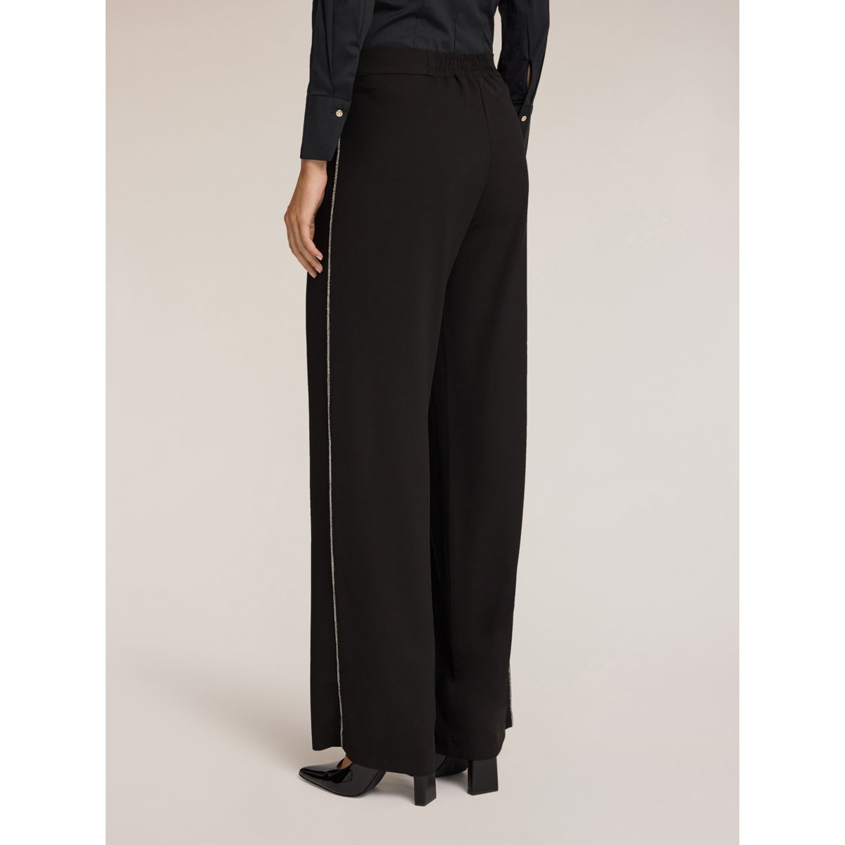 Pantalon palazzo avec passepoil bijou noir, MOTIVI