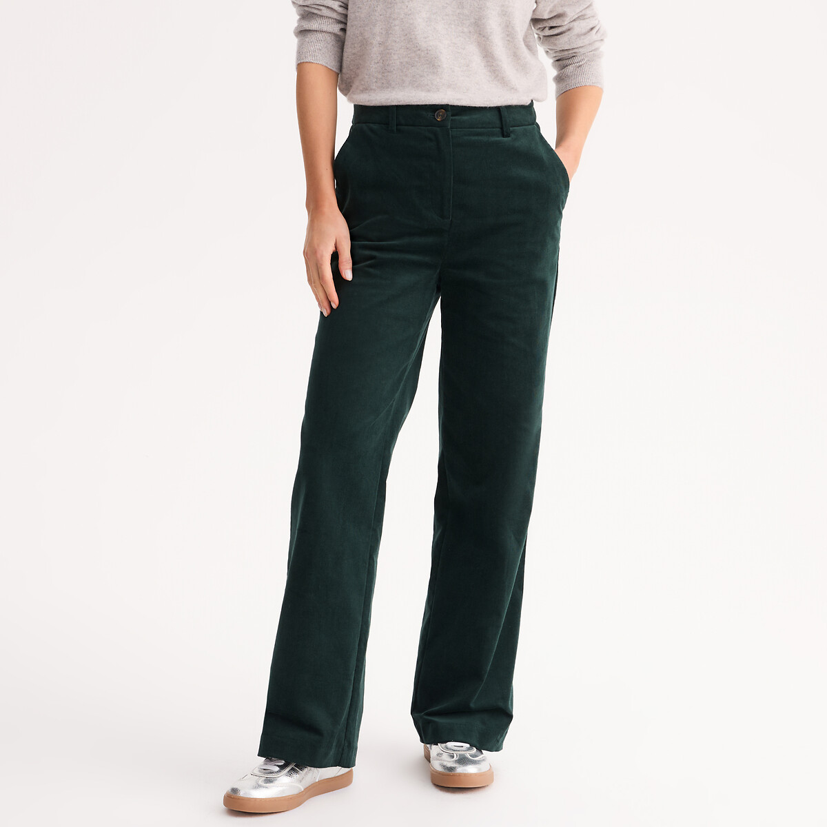 Pantalon large, velours vert cèdre, ANNE WEYBURN