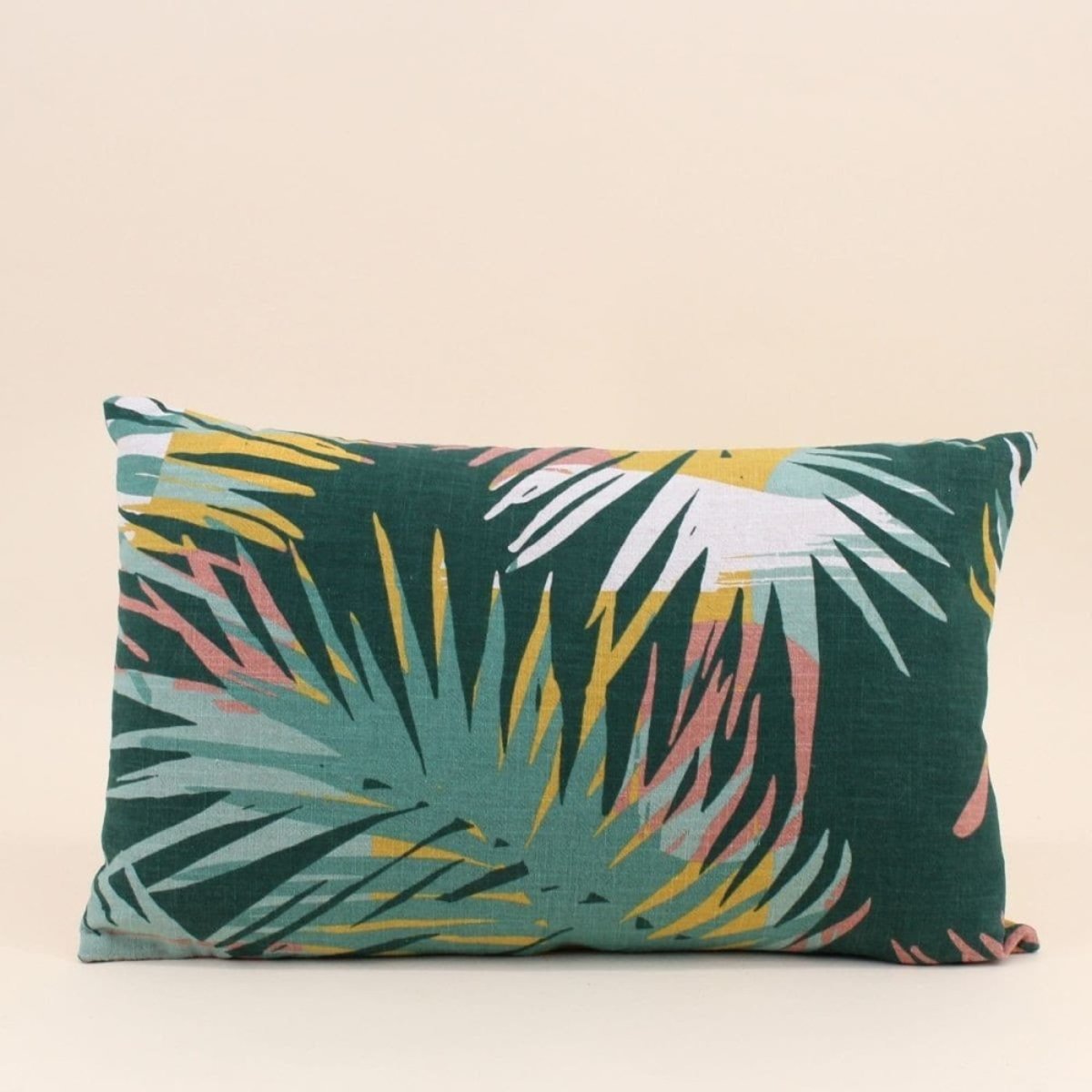 Coussin effet lin motifs feuillage 30x50cm vert, ORNAMI