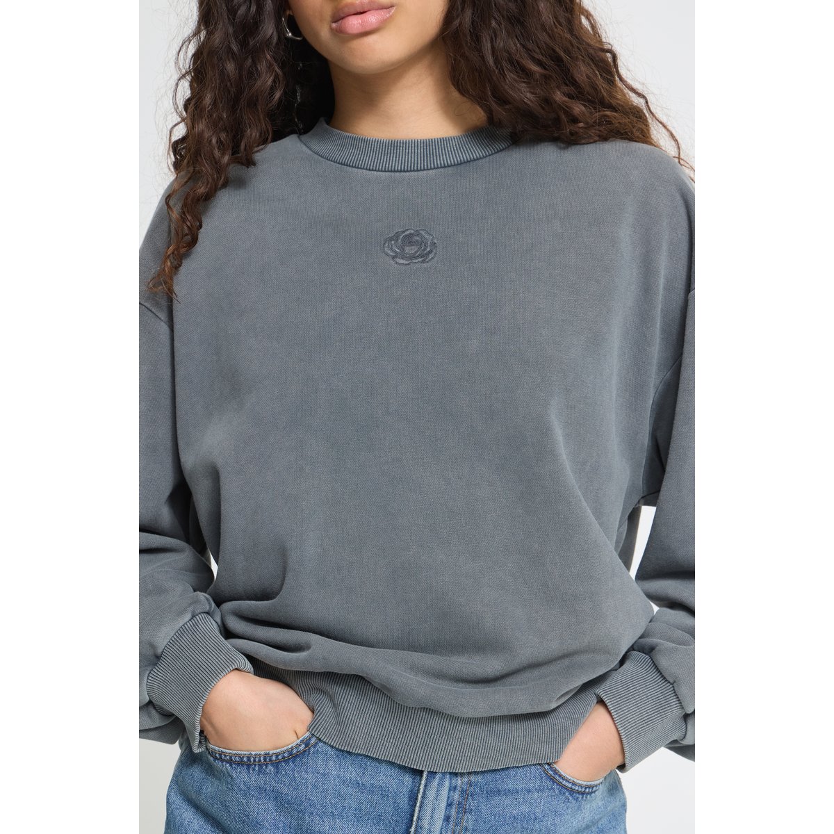 Sweatshirt gris dark grey mlg. w. grey rose, ICHI