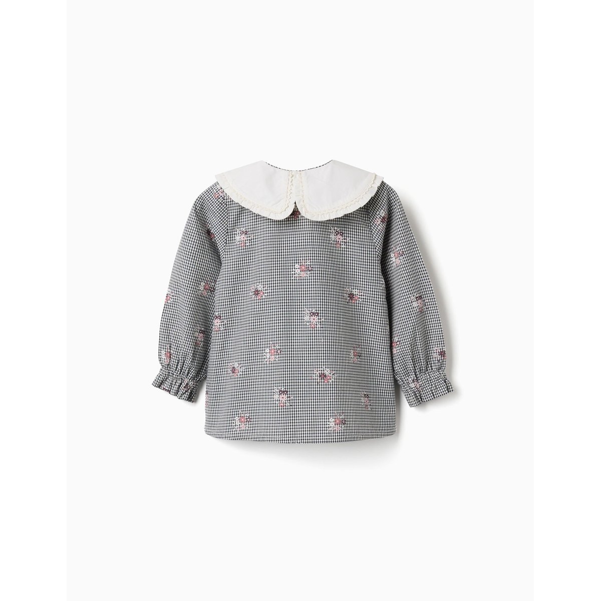 Chemise en coton à motif Vichy avec imprimé floral bleu foncé, ZIPPY