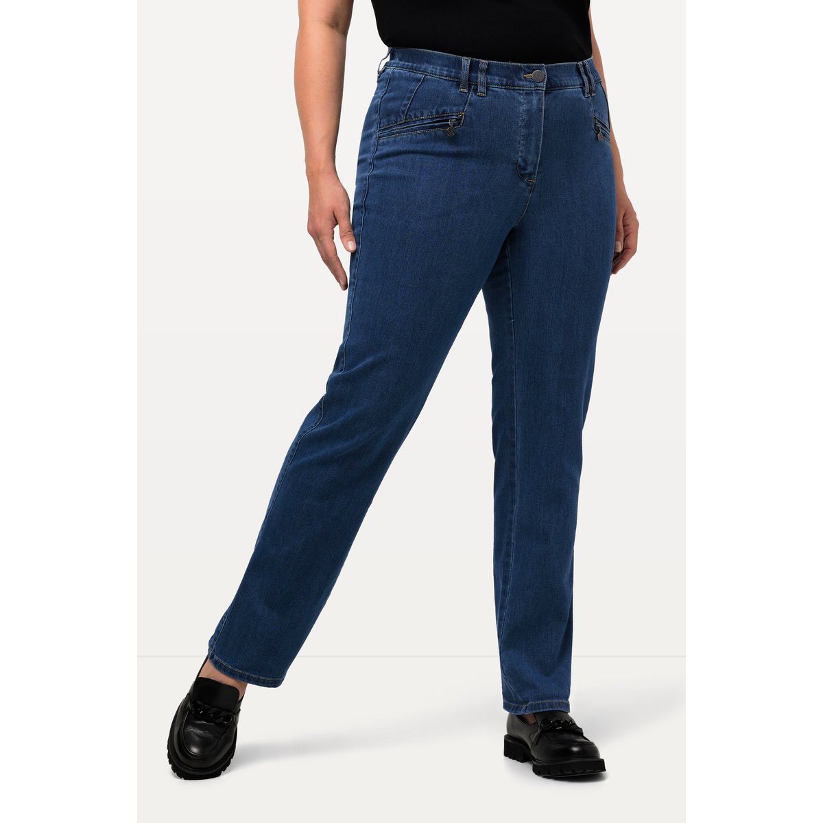 Jean Mony, jambe carotte et poches zippées bleu jean, ULLA POPKEN