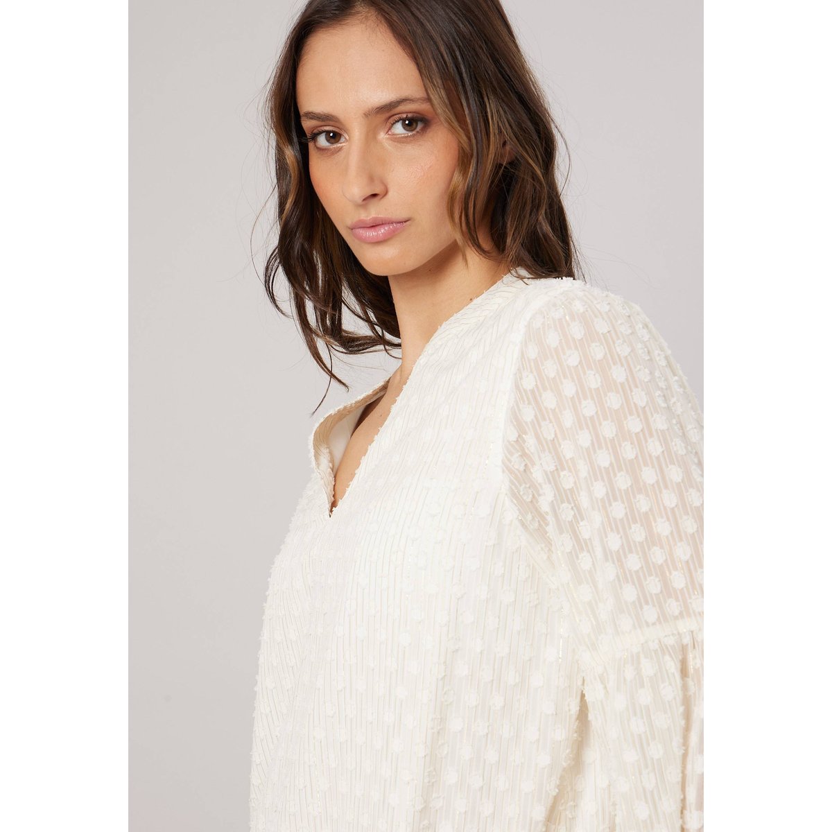 Blouse femme texturée à manches transparentes CONSTANZA off white, DEELUXE