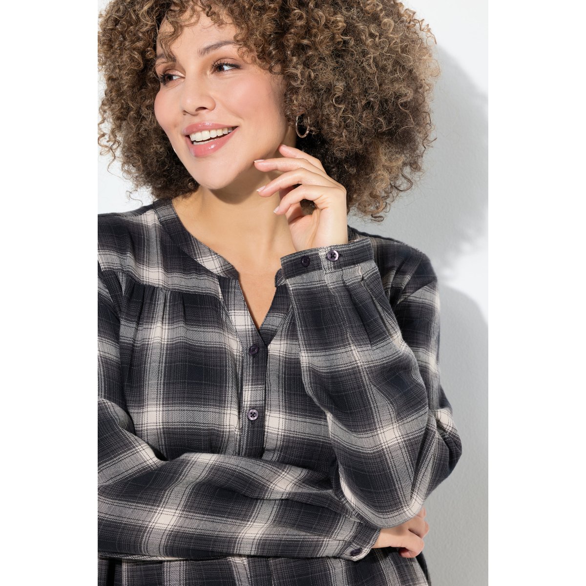 Robe trapèze à carreaux gris graphite, ULLA POPKEN