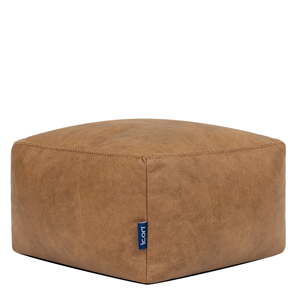 Pouf fauteuil et son repose-pied carré en imitation cuir, végan Oeko-Tex® - NATALIA brun, ICON
