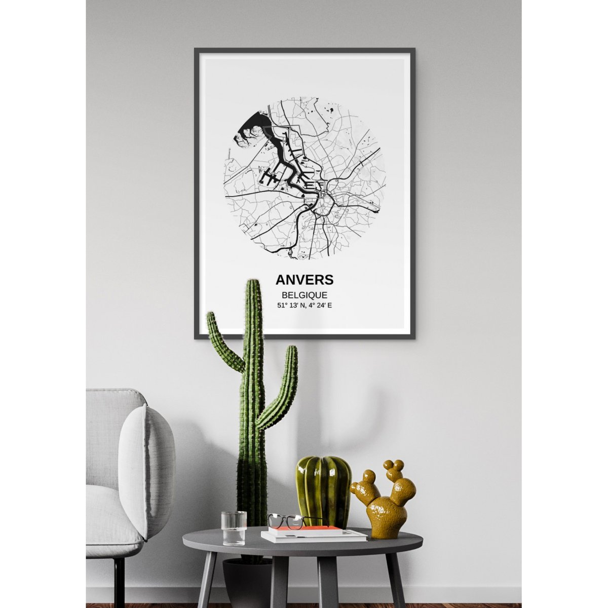 Affiche Carte Anvers blanc, L'AFFICHERIE