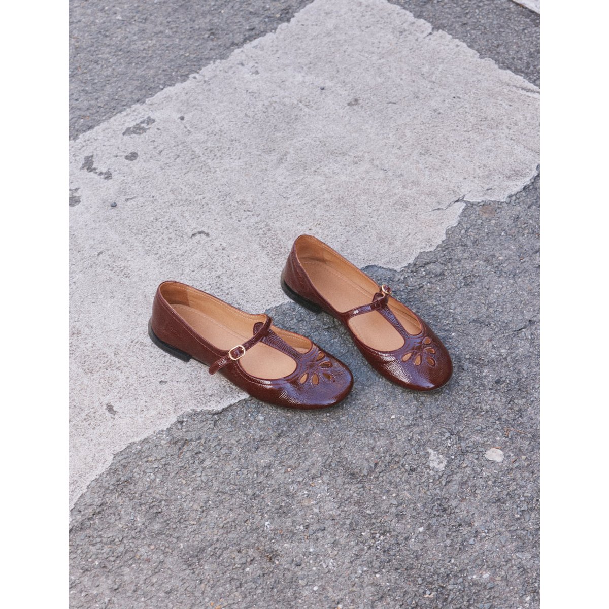 Ballerines NOLA cuir plissé verni bordeaux, ODAJE