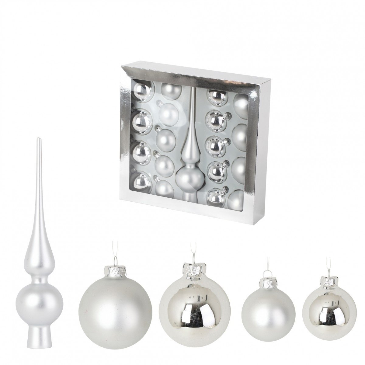 Kit de 19 Boules de Noël argent, EDEN