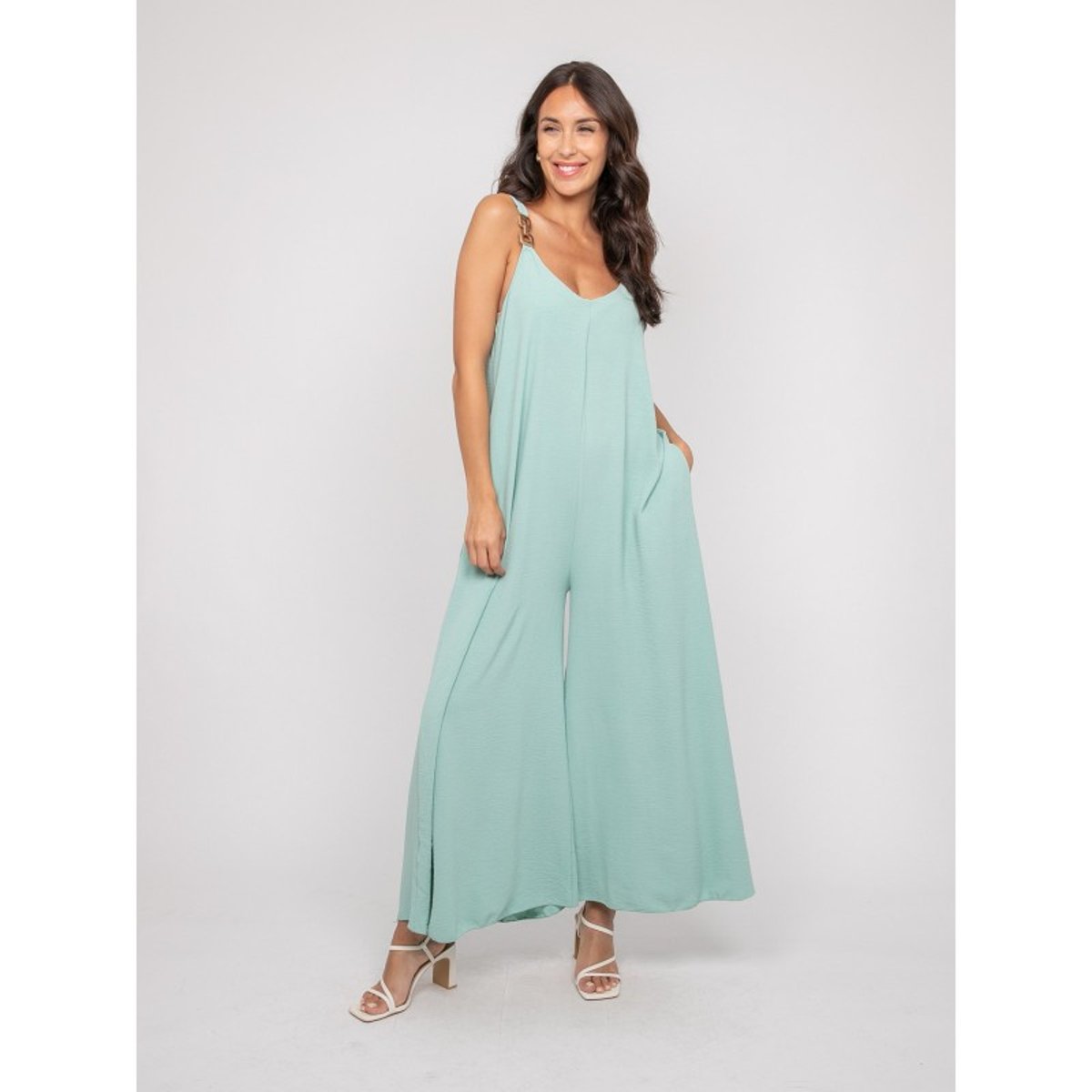 Combinaison Pantalon Fluide Echine vert d'eau, DONA LISA
