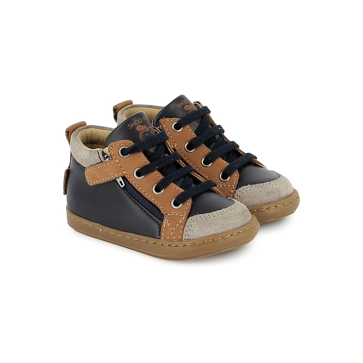 Scarpe da ginnastica in pelle con zip, BOUBA BI ZIP marine/cammello, SHOO POM
