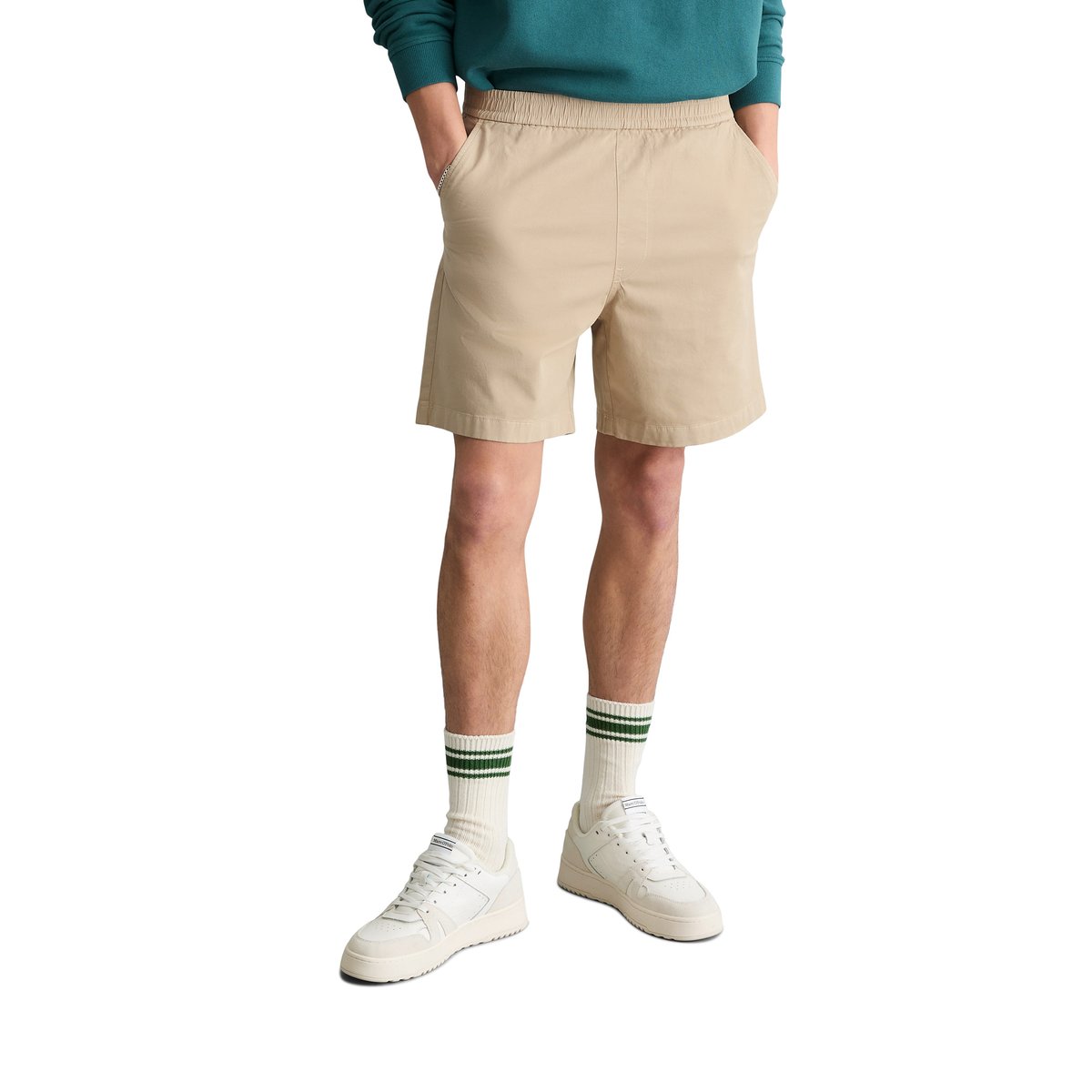 Short de jogging en sergé regular en sergé de coton bio élastique beige, MARC O’POLO DENIM