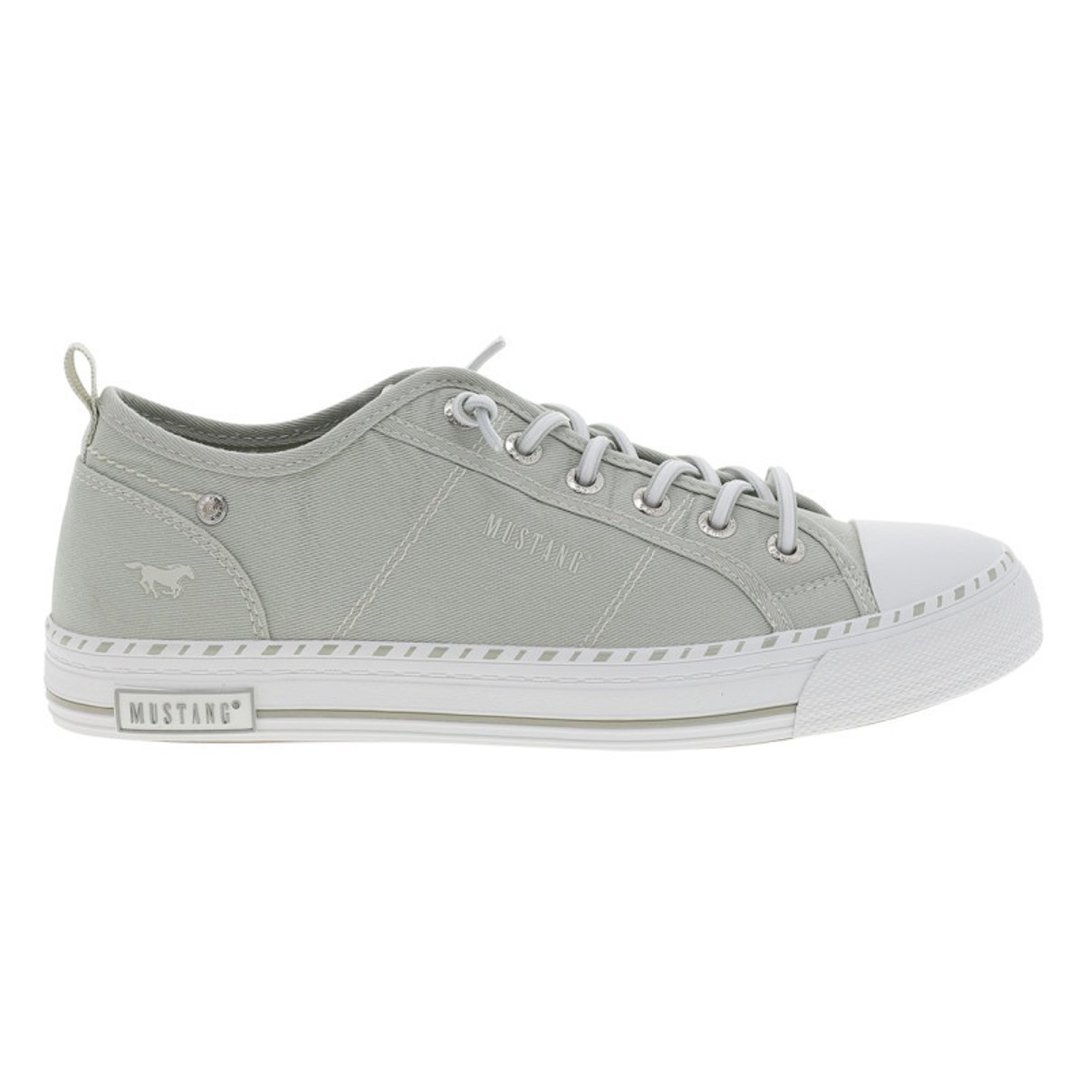 Tennis vertes à talon plat avec des lacets ronds et logo imprimé vert, MUSTANG