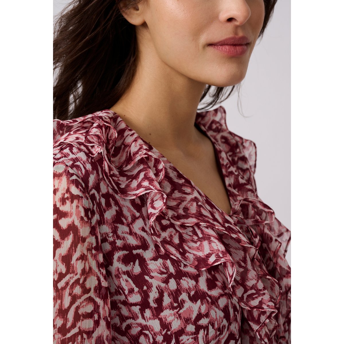 Blouse voile imprimé tachiste rouge bordeaux imp., DAMART