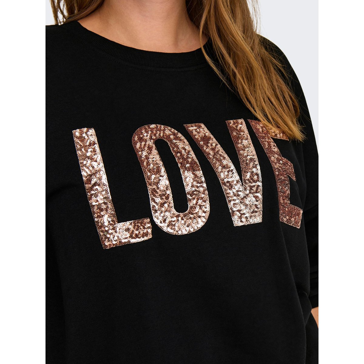 Sweat col rond, manches longues noir, ONLY CARMAKOMA