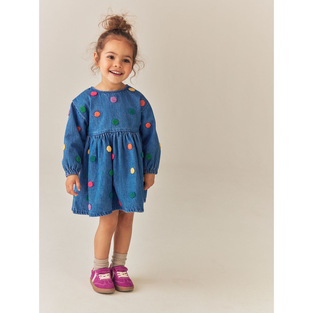 Robe en tissu bouclé à pois/manches longues jena bleu, NEXT