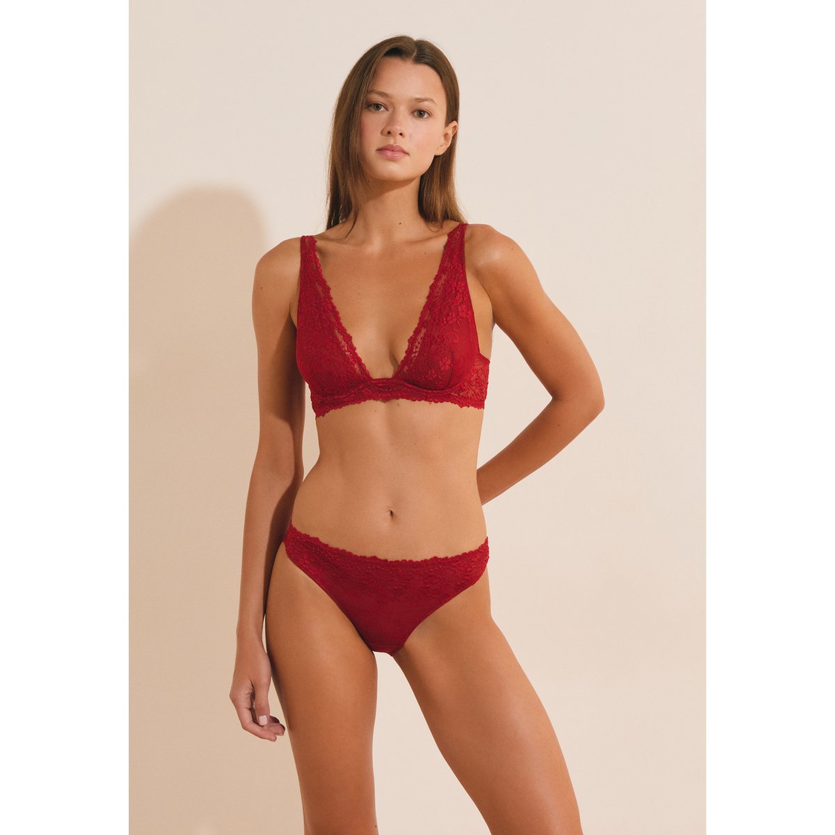 Culotte en dentelle SOUPCON rouge, ETAM