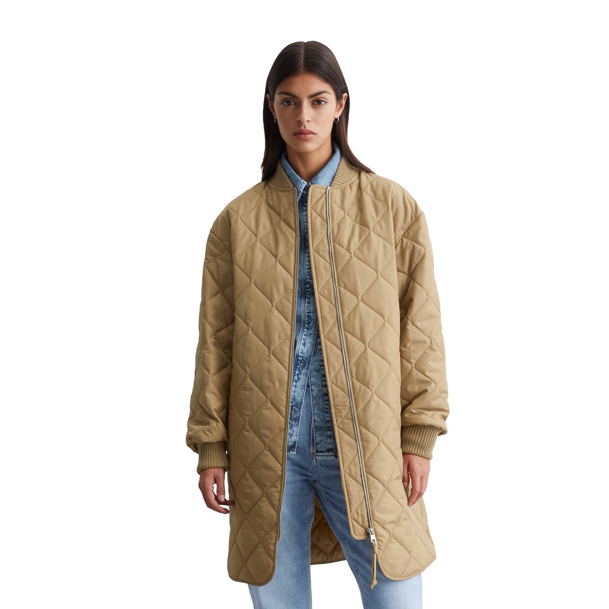 Blouson long style aviateur regular en ripstop résistant à l'eau marron, MARC O’POLO DENIM