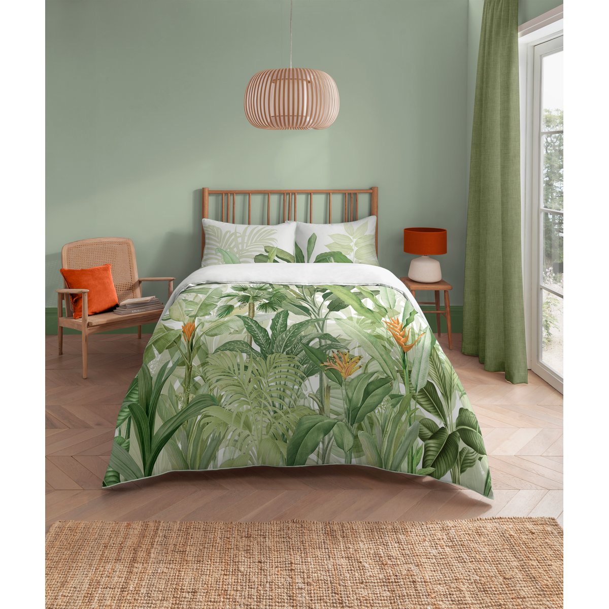 Parure de lit Feuillage Borneo Lits-jumeaux vert, blanc, orangé, GRAHAM ET BROWN