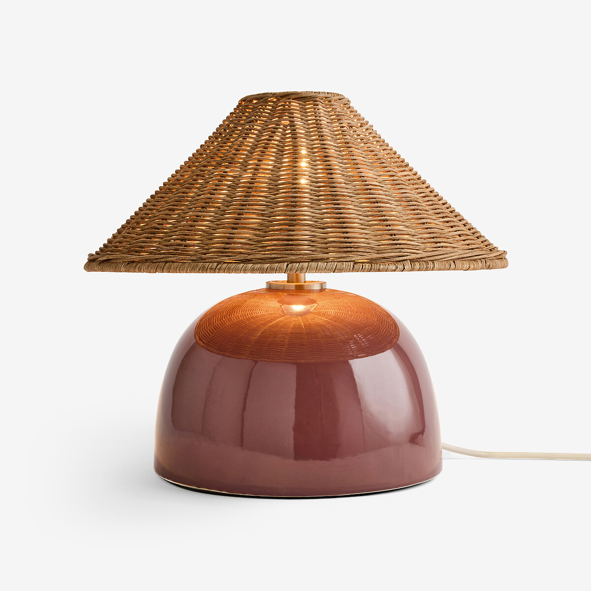 MADE.COM Nora Table Lamp with Rattan Shade burgundy, MADE