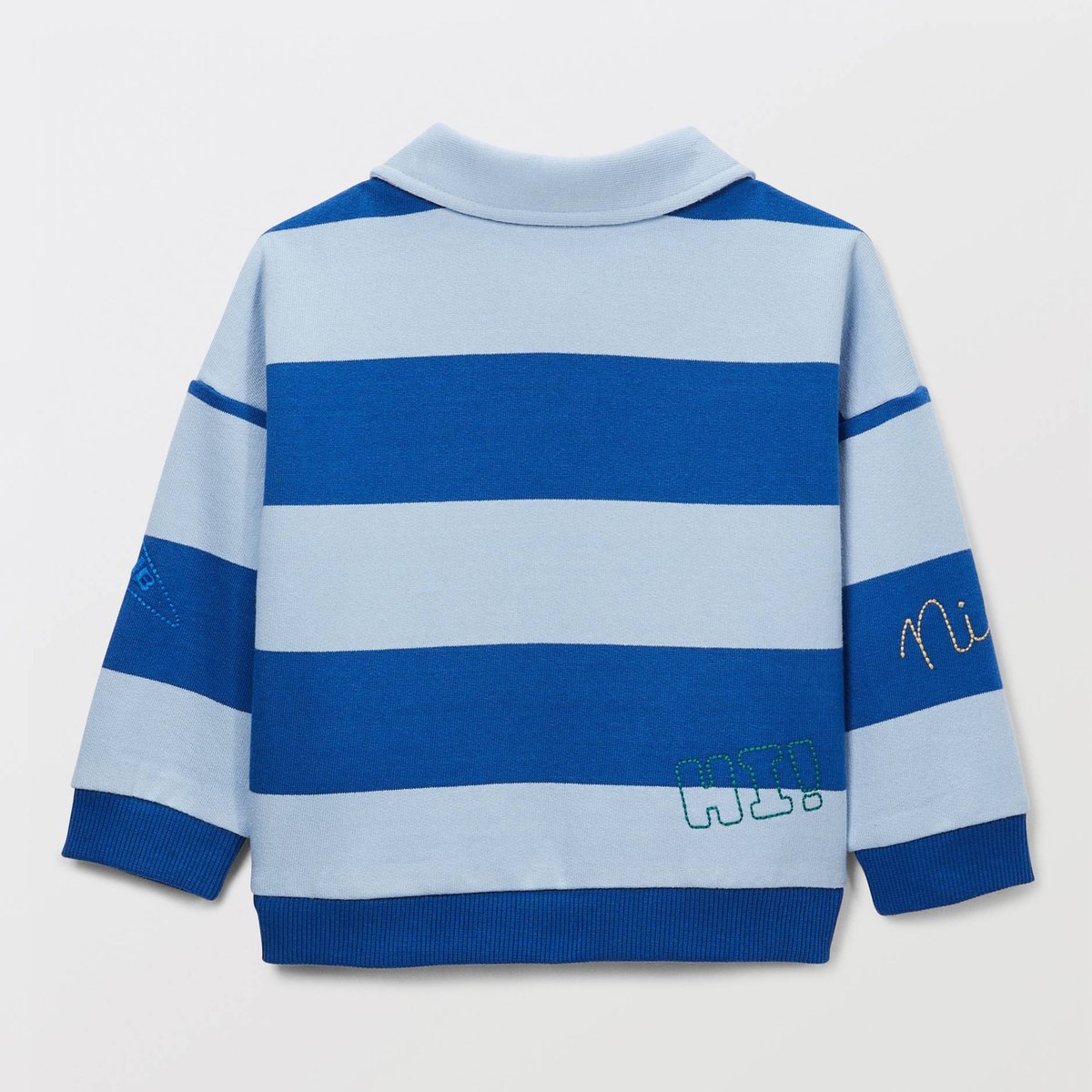 Sweat col polo rayé et brodé en coton BIO GOTS celeste, BOUT'CHOU