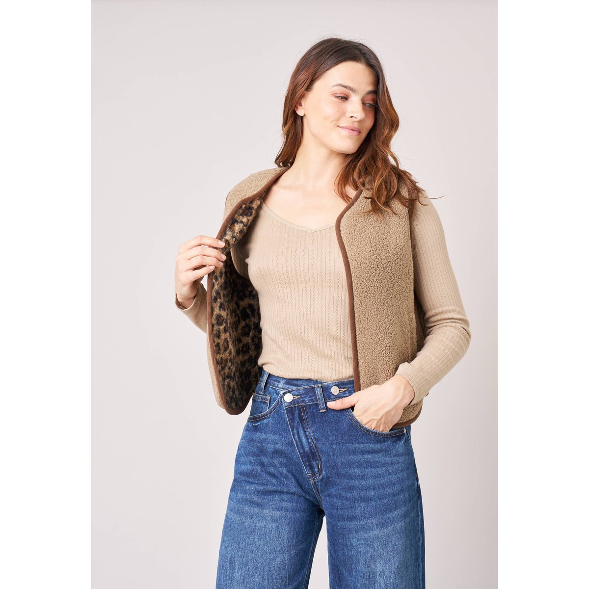 Gilet sans manches femme réversible AZMIRA beige, DEELUXE
