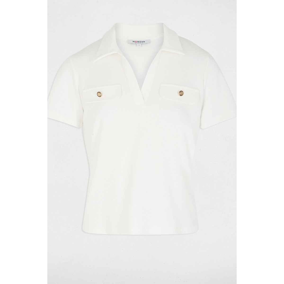 Tshirt manches courtes col polo blanc, MORGAN