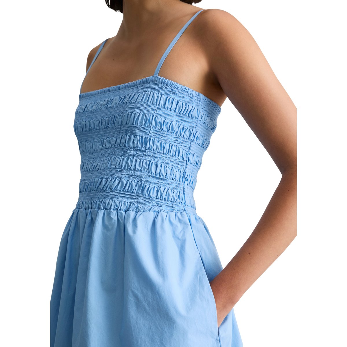 Robe d'été smockée en popeline Papertouch bleu moyen, MARC O’POLO DENIM