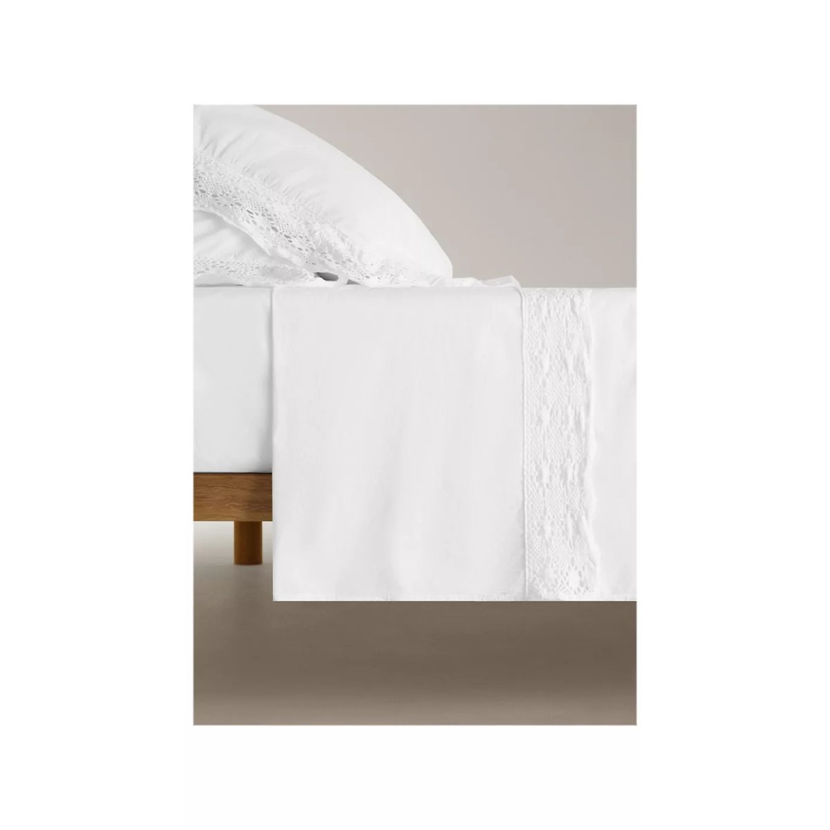 Drap plat coton garment-dyed dentelle large Lit 180/200 cm blanc, MANGO HOME