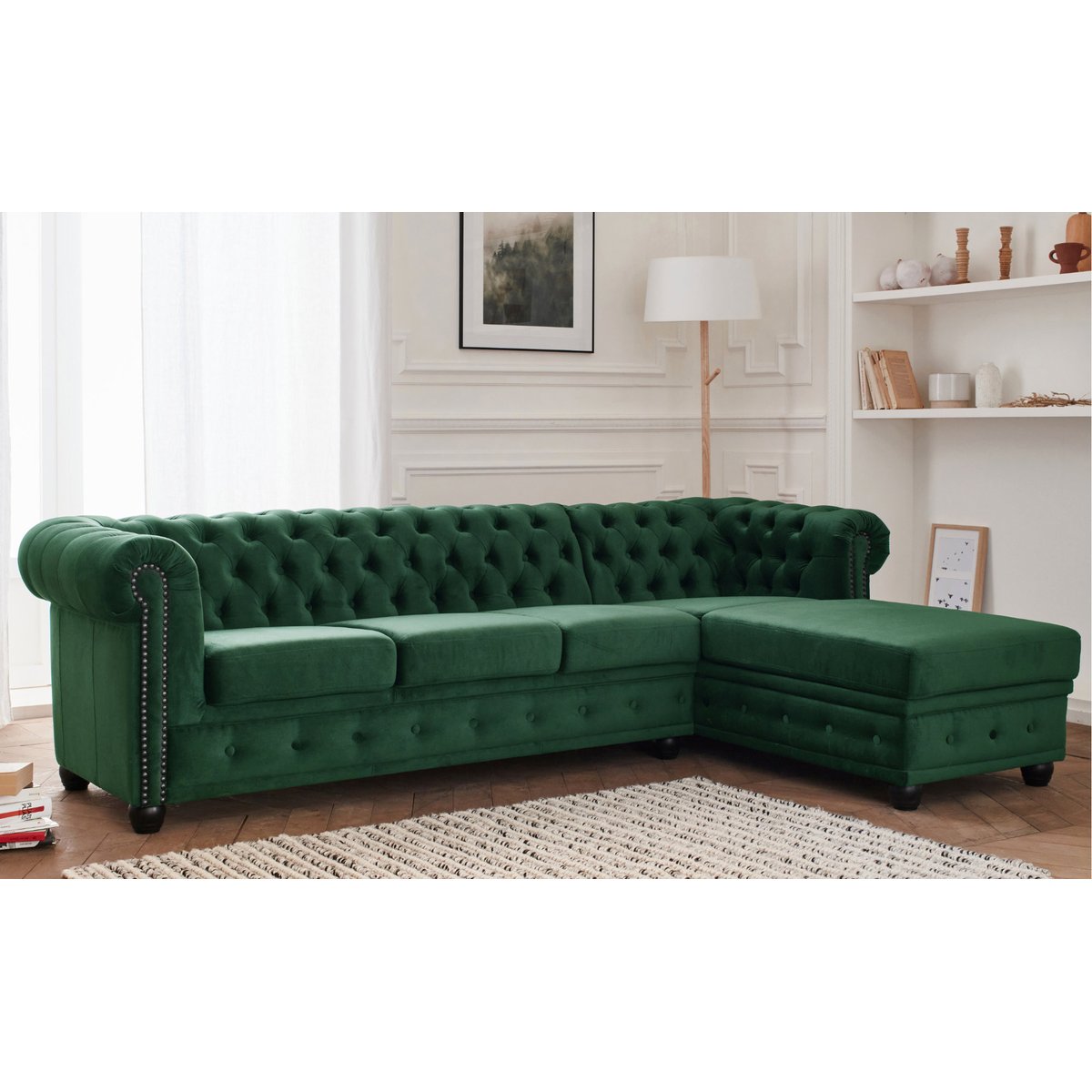 Canapé d'Angle droit 4 places - WILLIAM vert, BEST MOBILIER