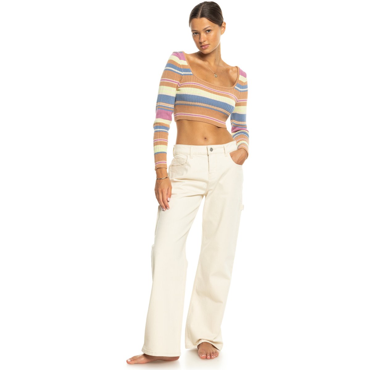 Pull court SUNSHINE DAY. marron camel swithbackstripe sweaters, ROXY