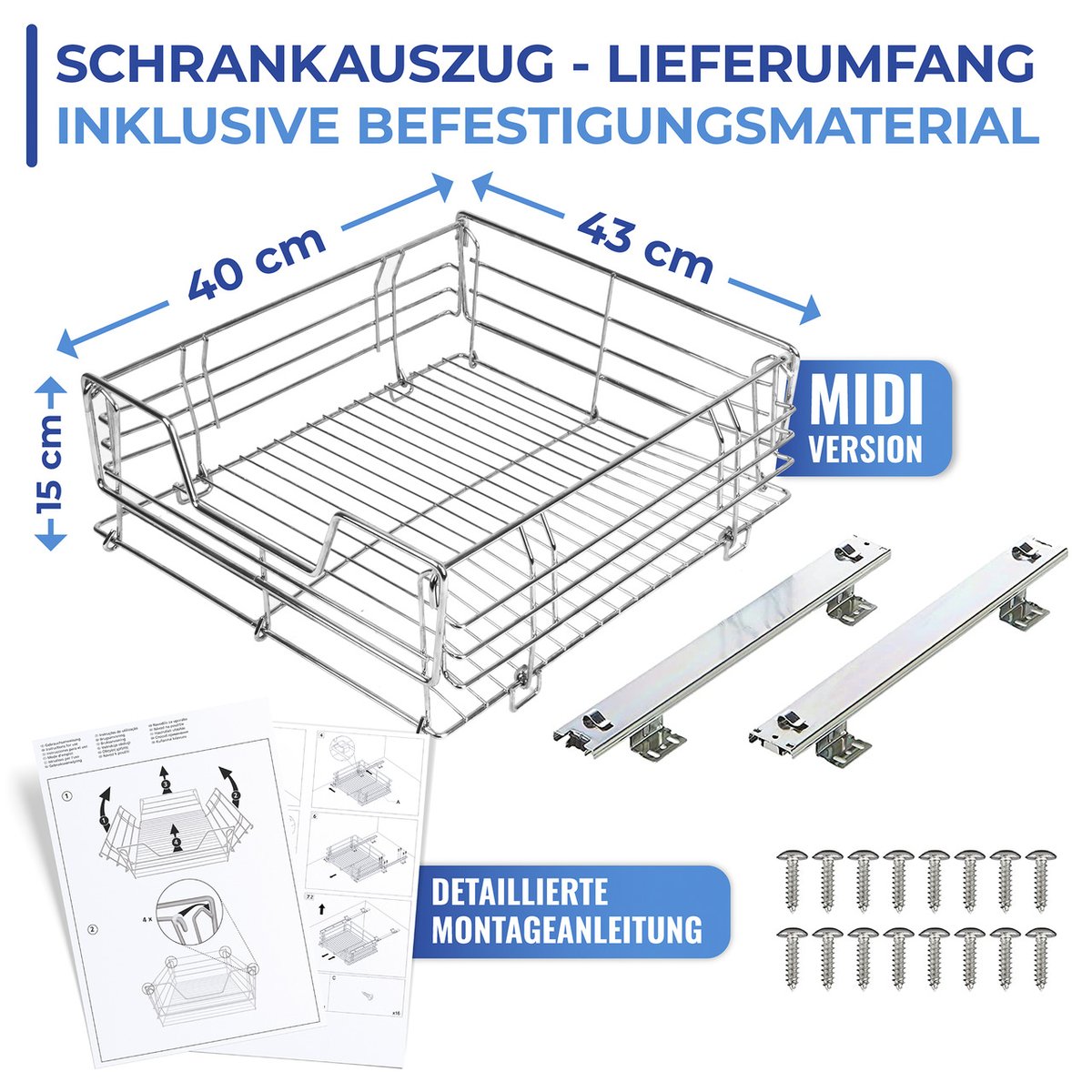 Tiroir coulissant pour placard cuisine MIDI argent brillant, WENKO