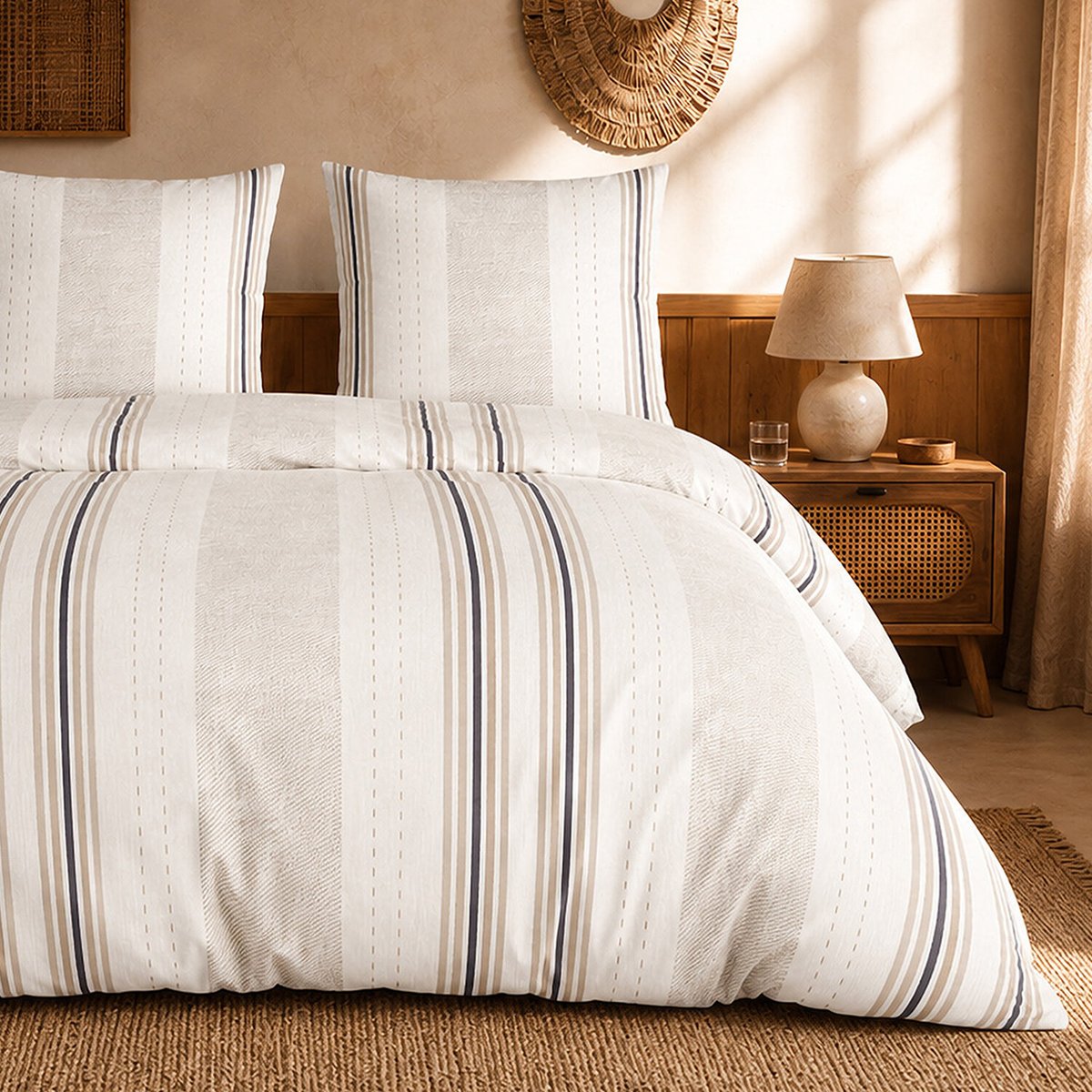 Parure de lit en percale de coton rayures verticales, TRANDY multicolore, ATELIER DU COTON