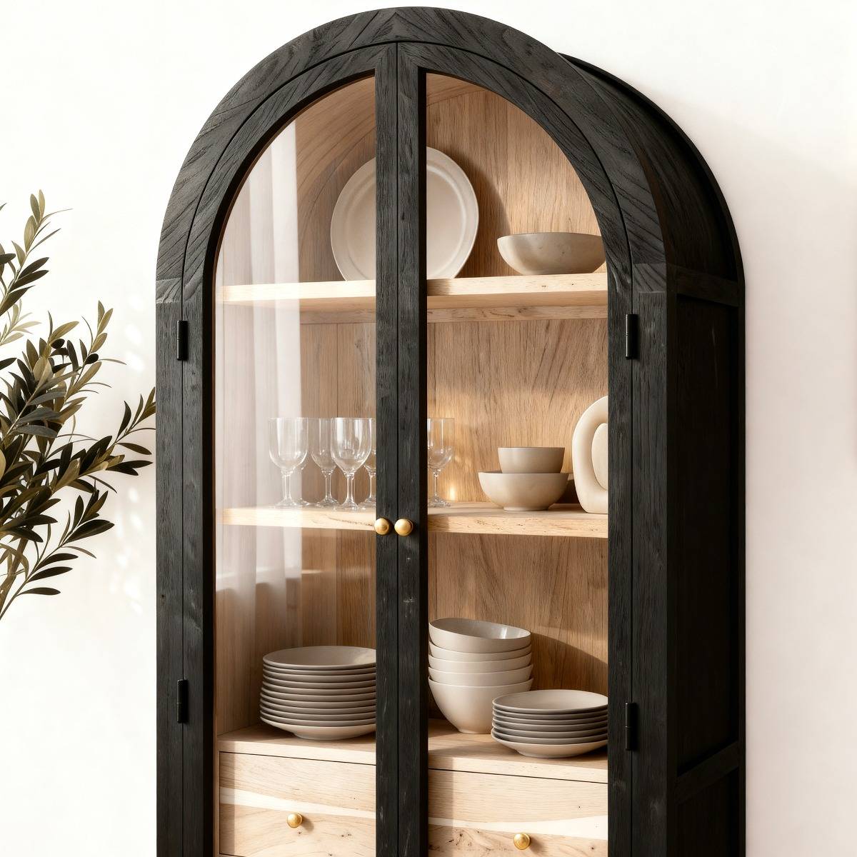 Vitrine en bois d'acacia noire  NÉVEN noir, MADE IN MEUBLES 