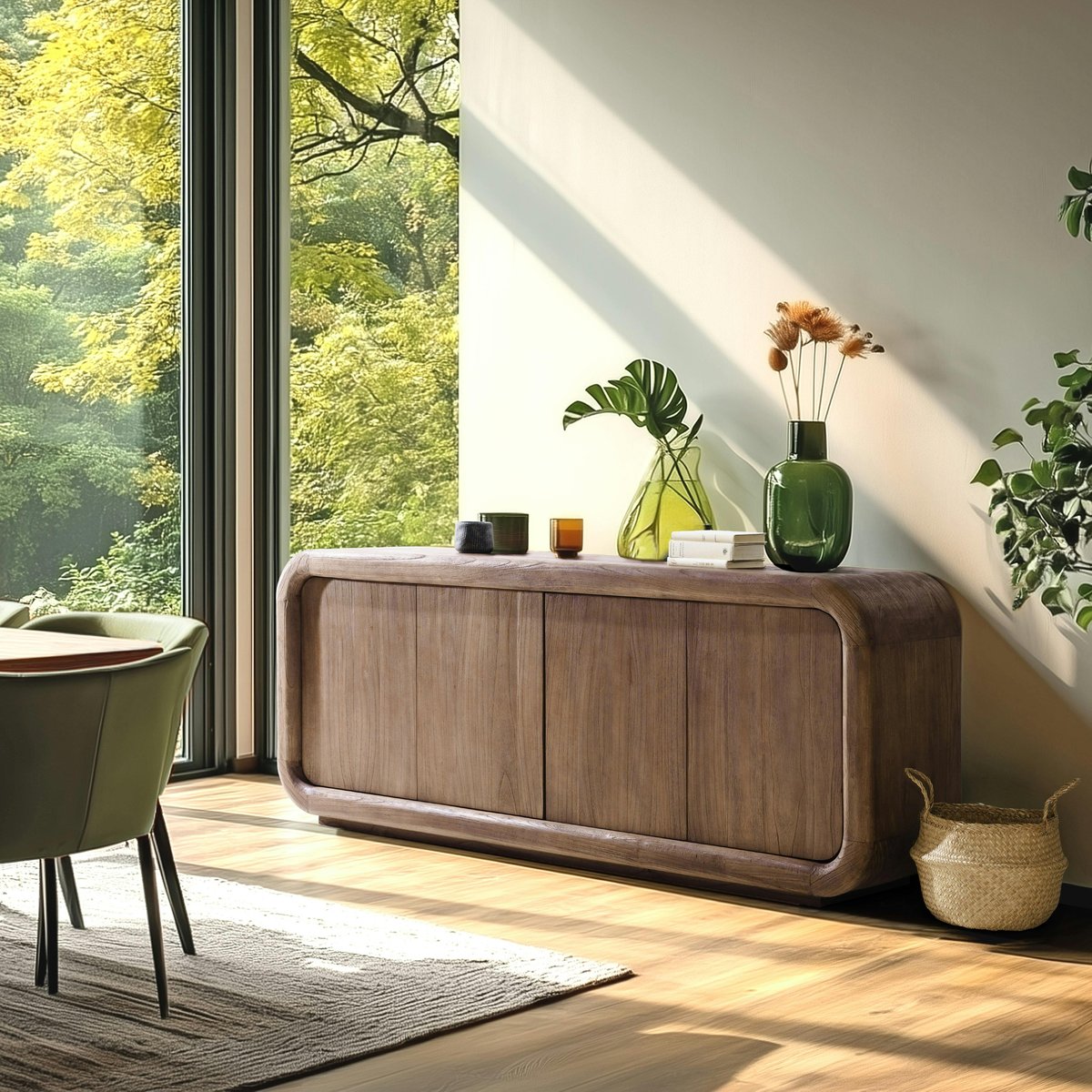 Buffet 4 portes en bois de mindi ARCUS bois naturel, PIER IMPORT