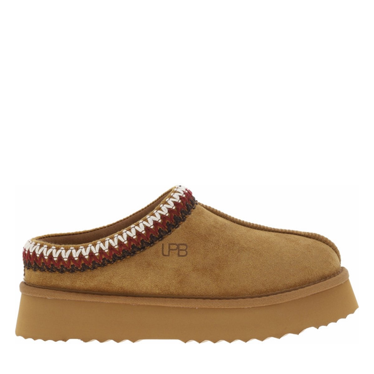 Mules camel à talon compensé bas avec couture apparente et paillettes camel, LPB Les P'tites Bombes