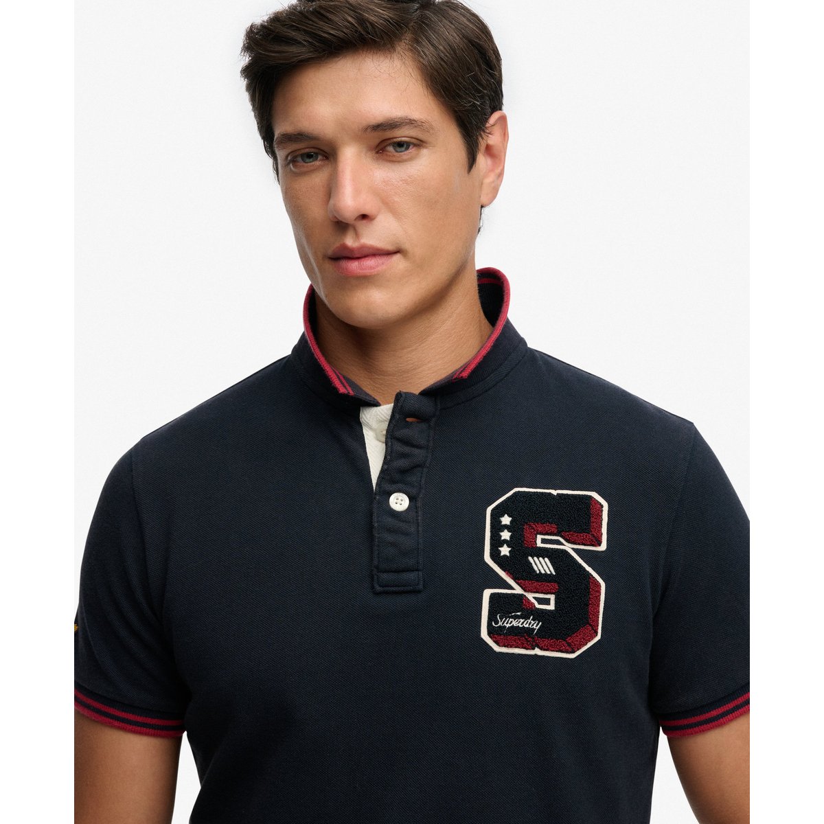 Polo Vintage Athletic Patch bleu marine éclipse, SUPERDRY
