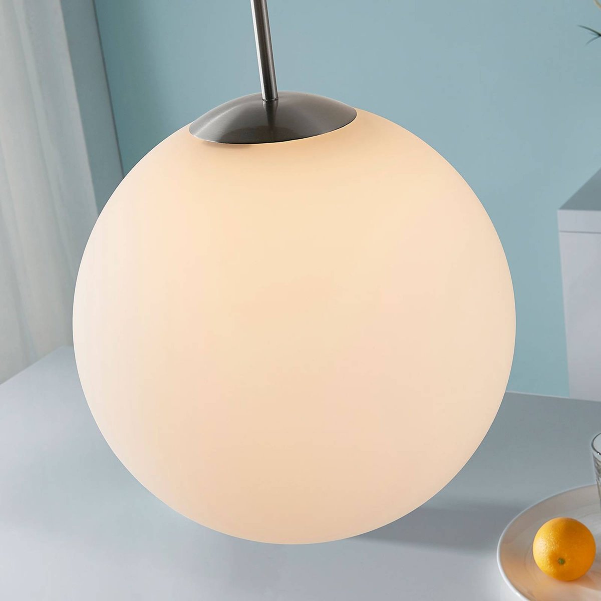 Suspension en verre moderne, Marike blanc, nickel satiné, LINDBY