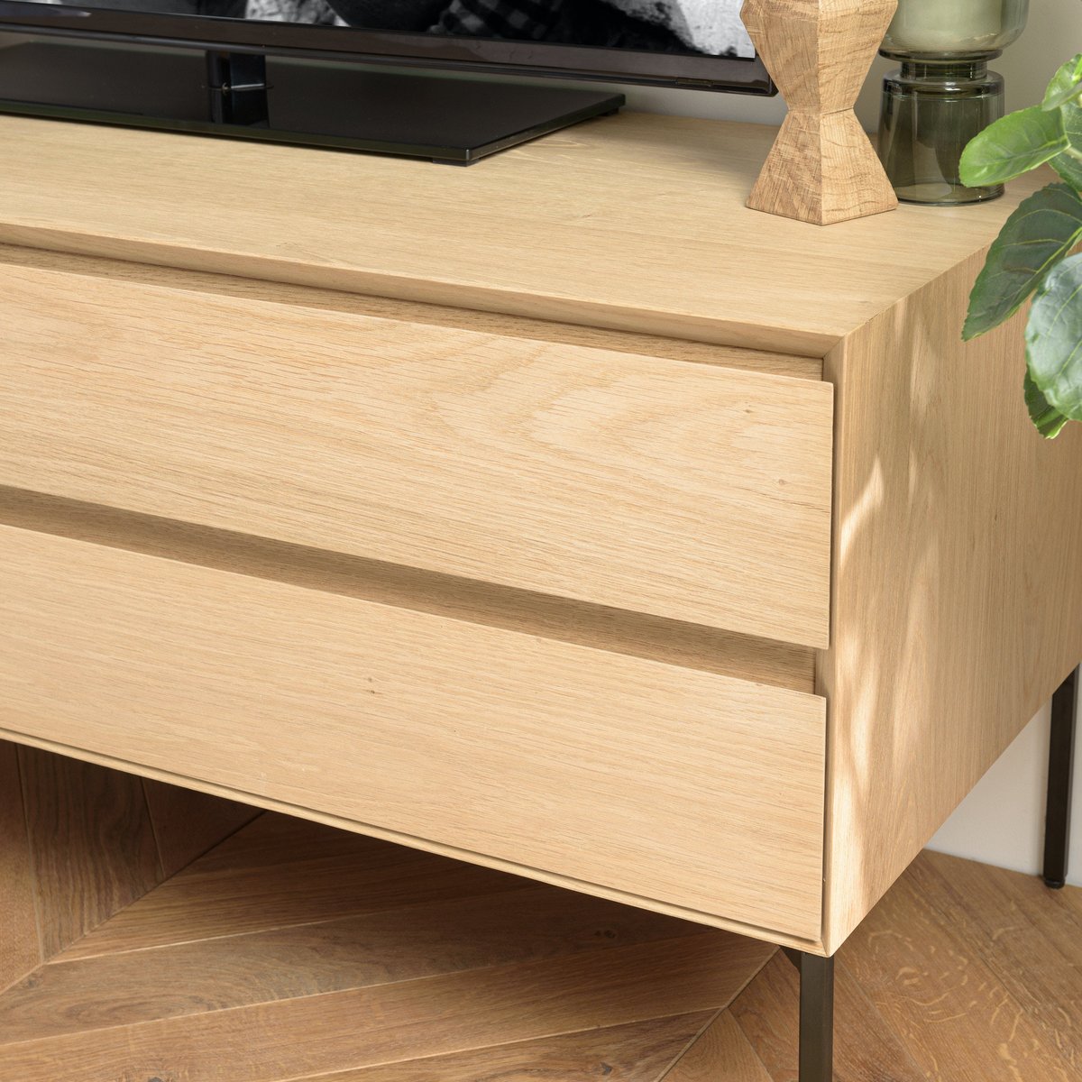 Meuble TV contemporain bois couleur naturelle 1 porte 2 tiroirs MAYENCE bois, PIER IMPORT