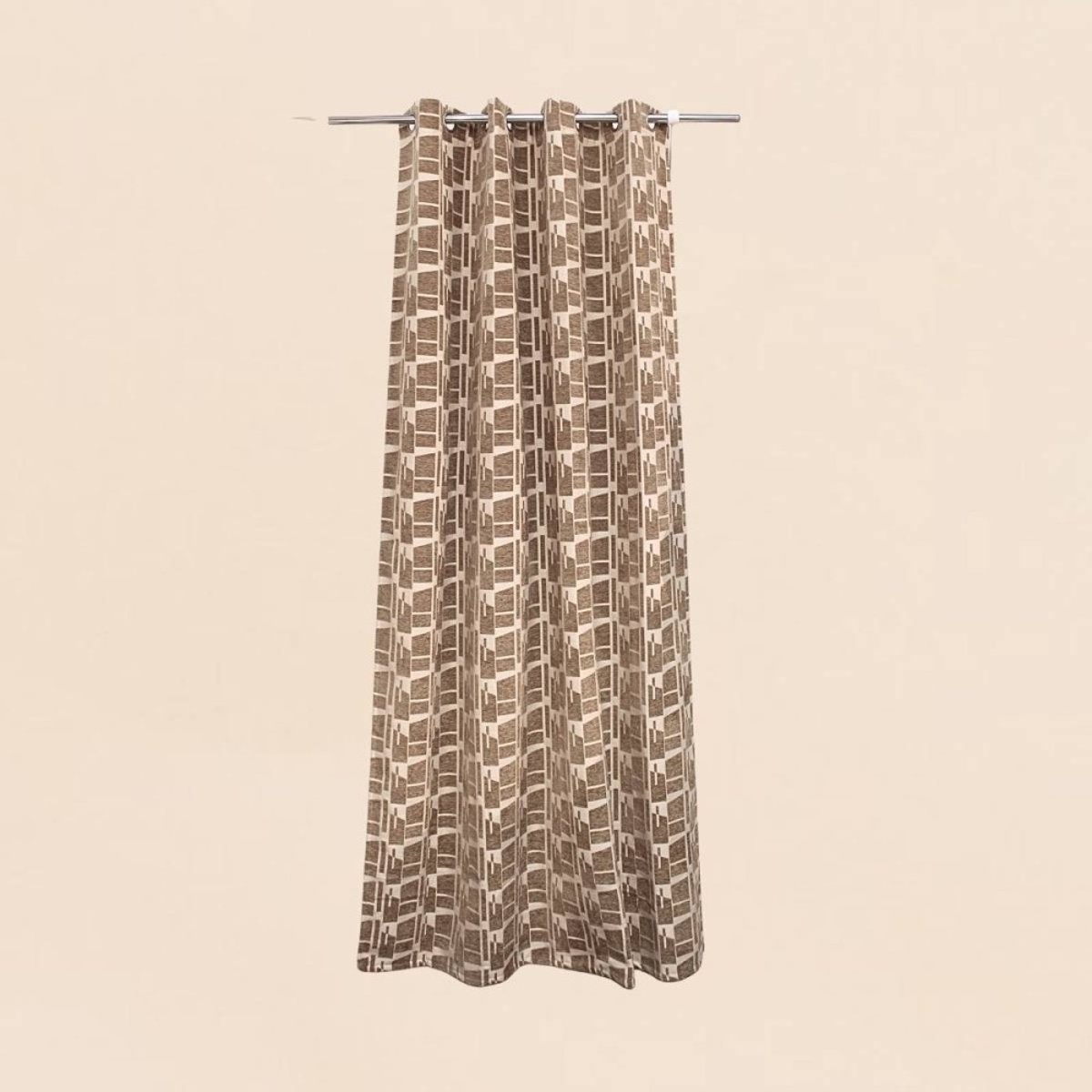 Rideau velours jacquard motifs géométriques 140x240cm beige, ORNAMI