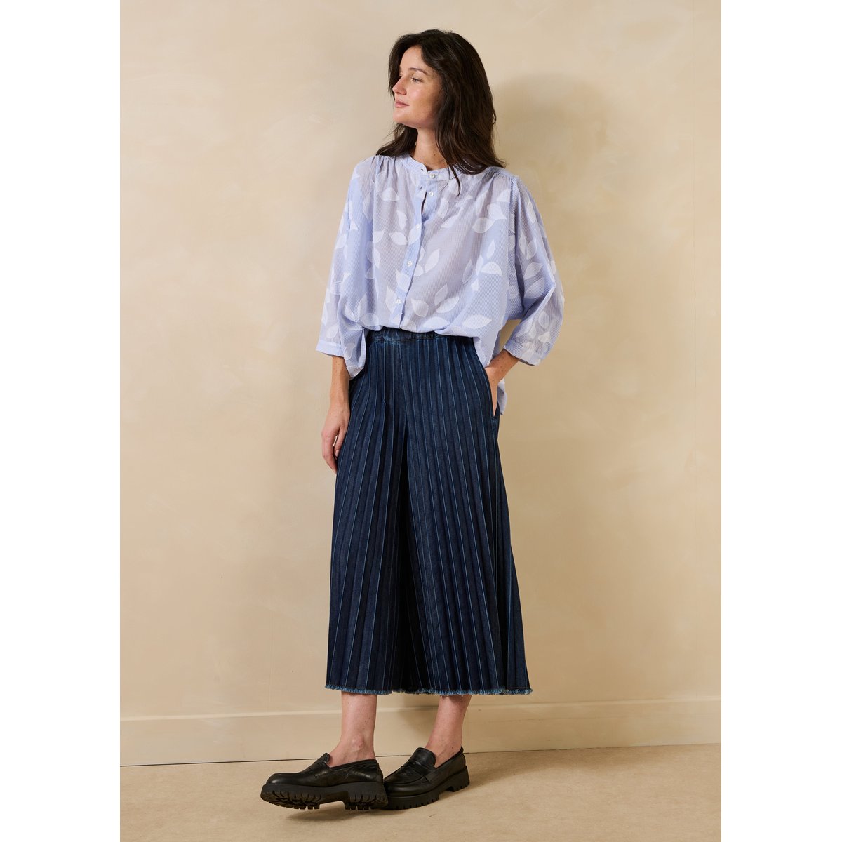 Pantalon jupe culotte en jean taille élastiquée brut, LA FEE MARABOUTEE