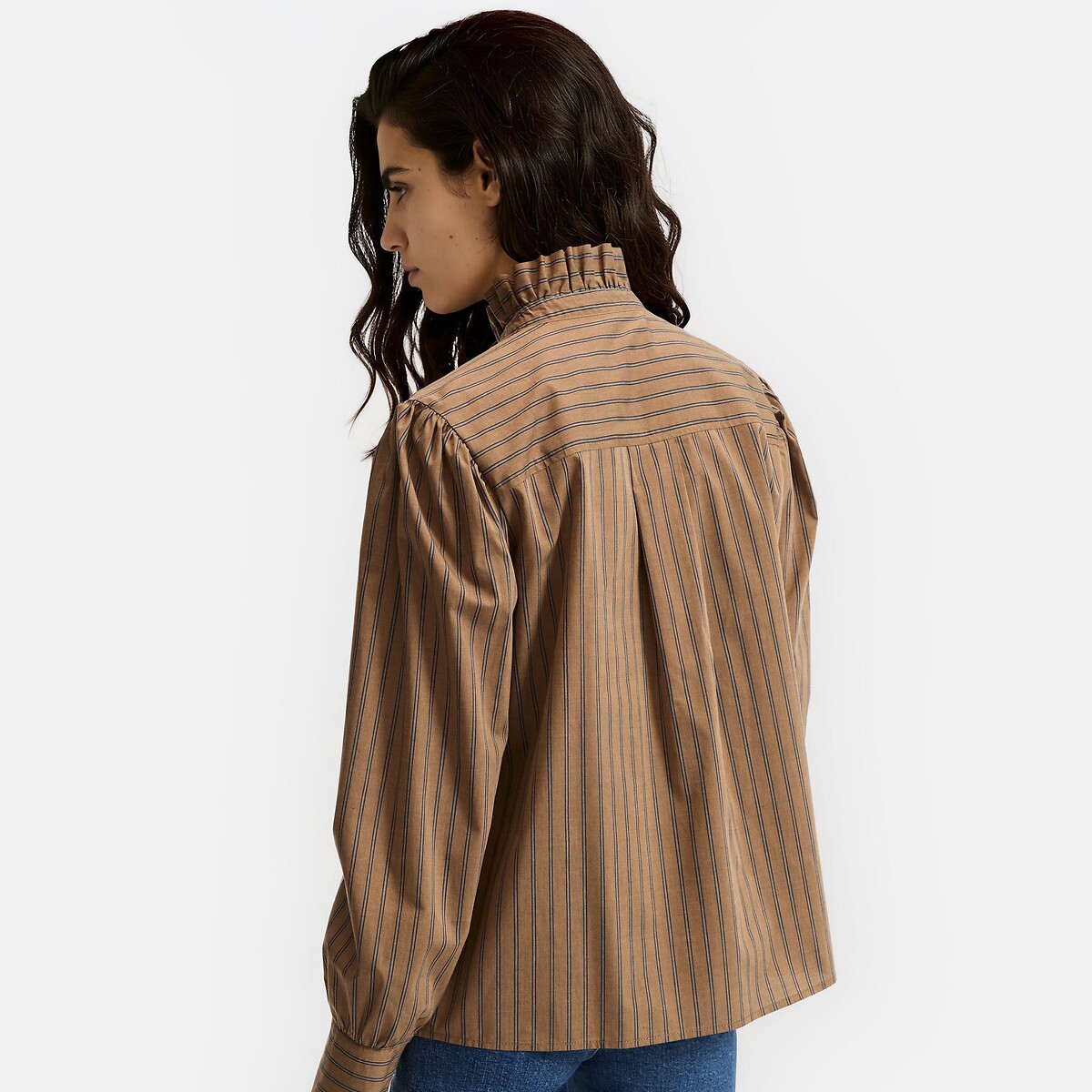 Chemise rayée, col victorien, Signature CHARLÈNE rayé marron, LA REDOUTE COLLECTIONS