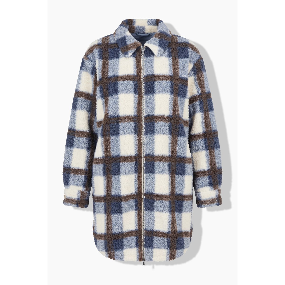 Veste en polaire bouclée à carreaux blanc cassé, ULLA POPKEN