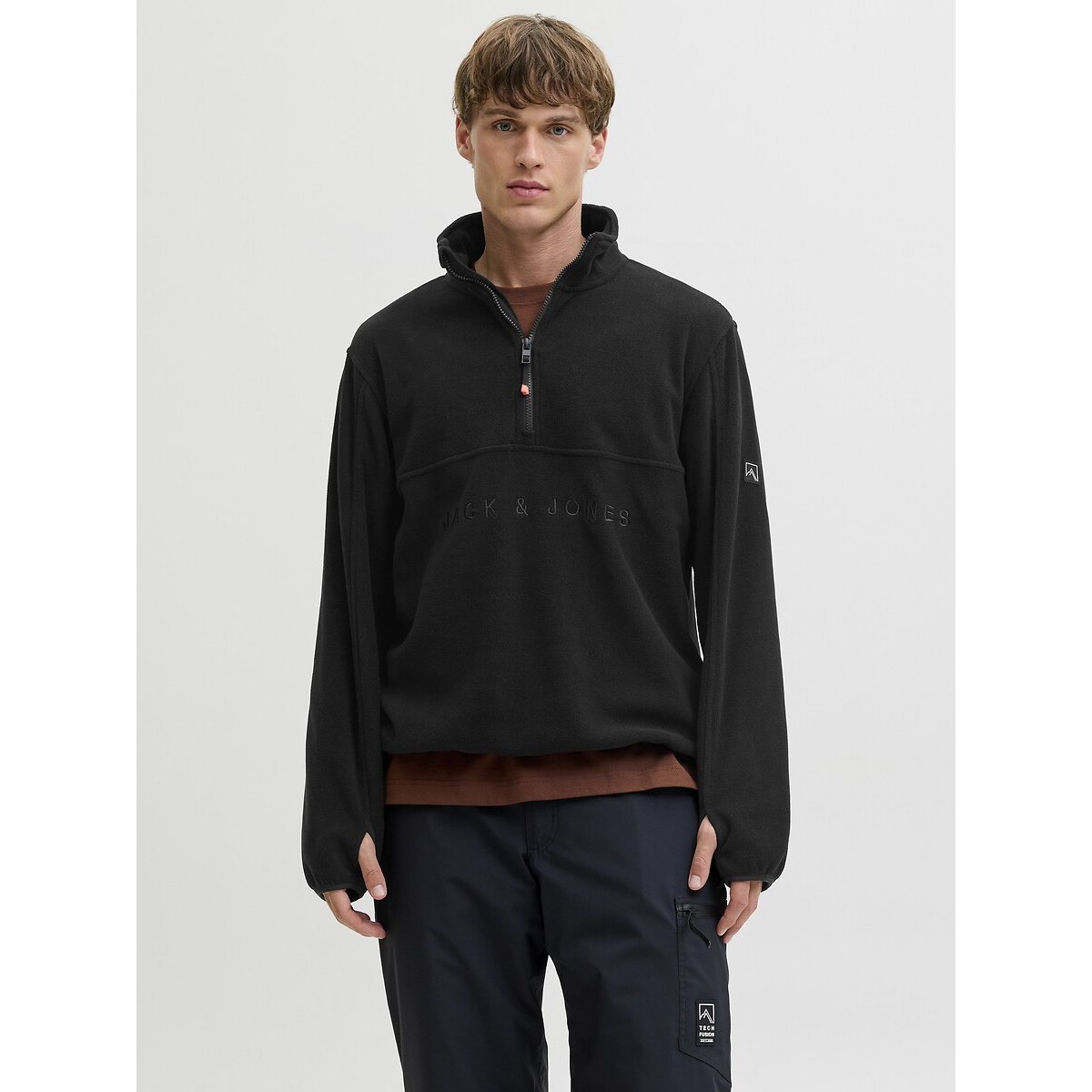 Sweat polaire demi zippé noir, JACK & JONES