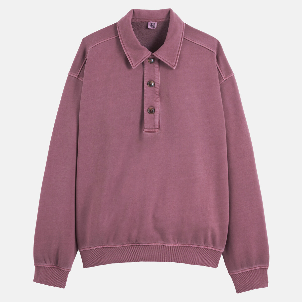 Sudadera cuello polo, algodón puro burdeos, LA REDOUTE COLLECTIONS