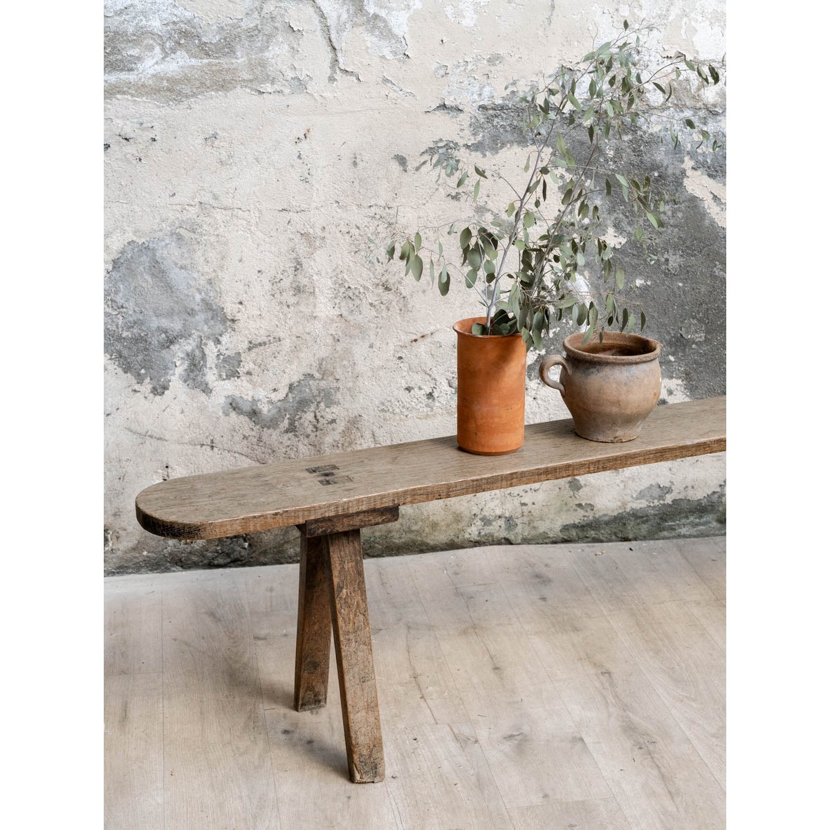Long banc en bois Antoine N°541 - Bon état gris, DEBONGOUT