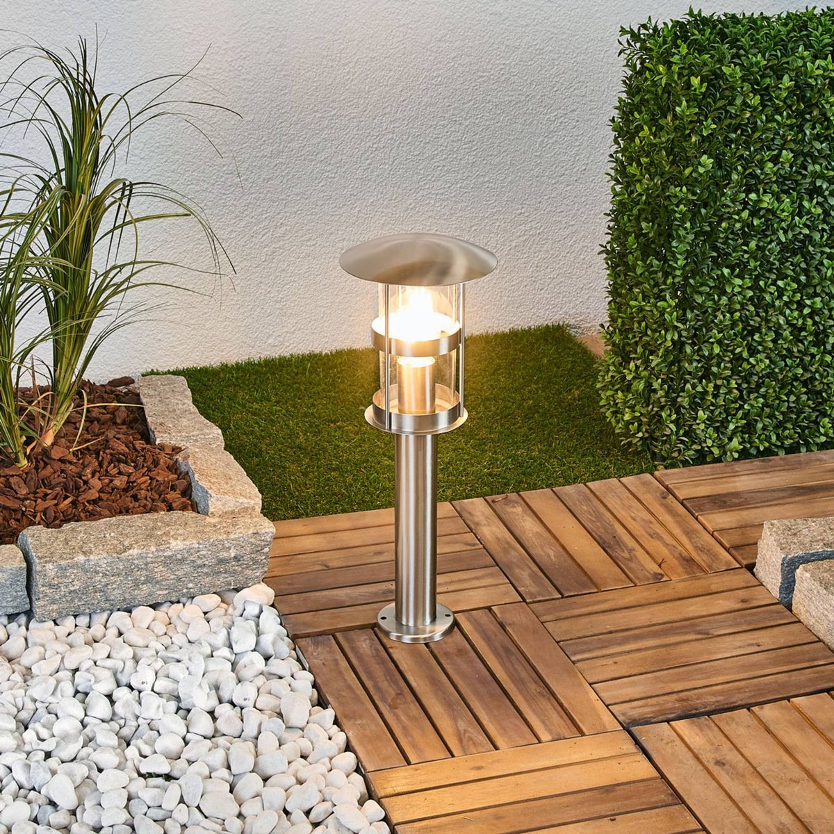 Luminaire extérieur en inox moderne, Noemi acier inoxydable, transparent, LINDBY