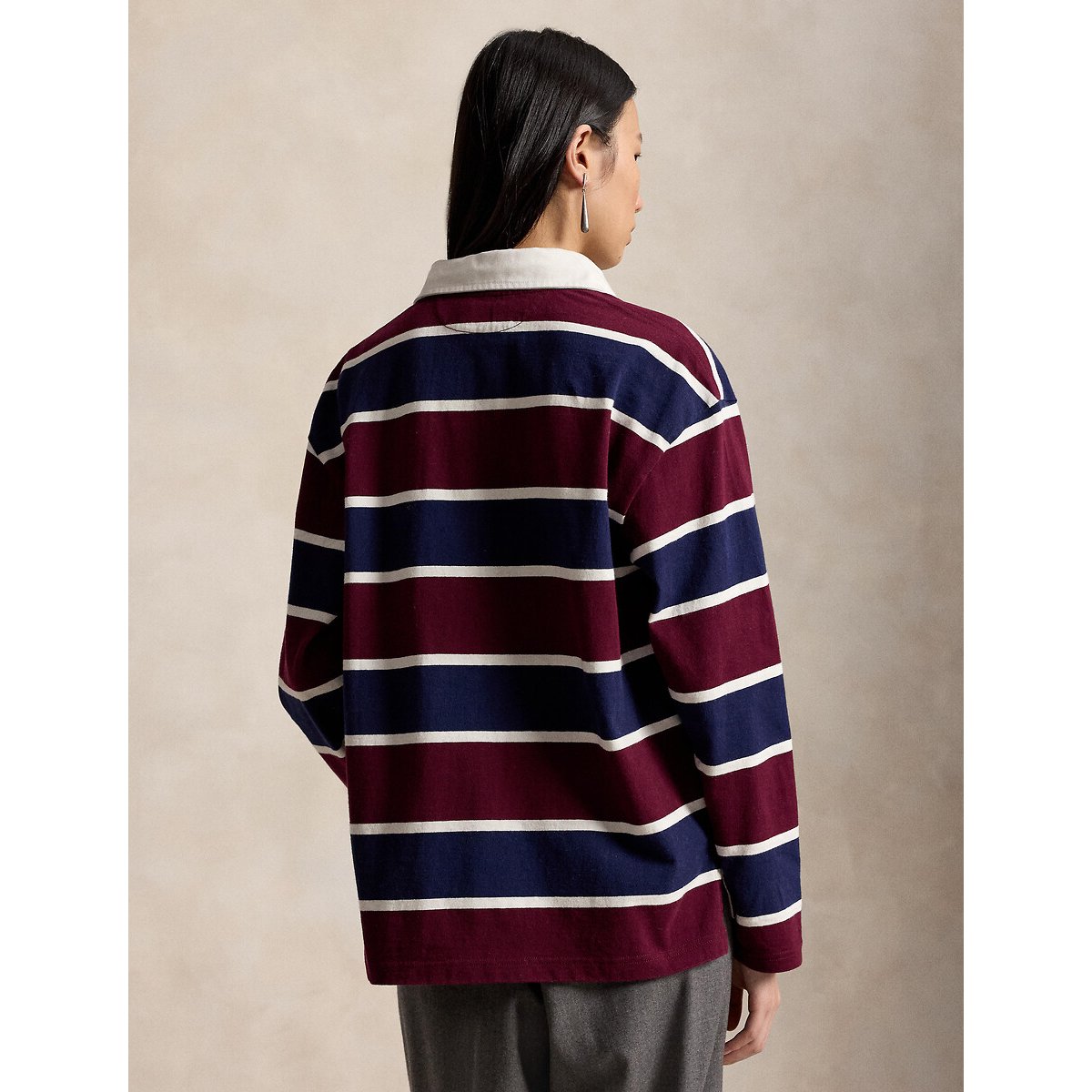 Sweat col polo à rayures bordeaux/marine, POLO RALPH LAUREN
