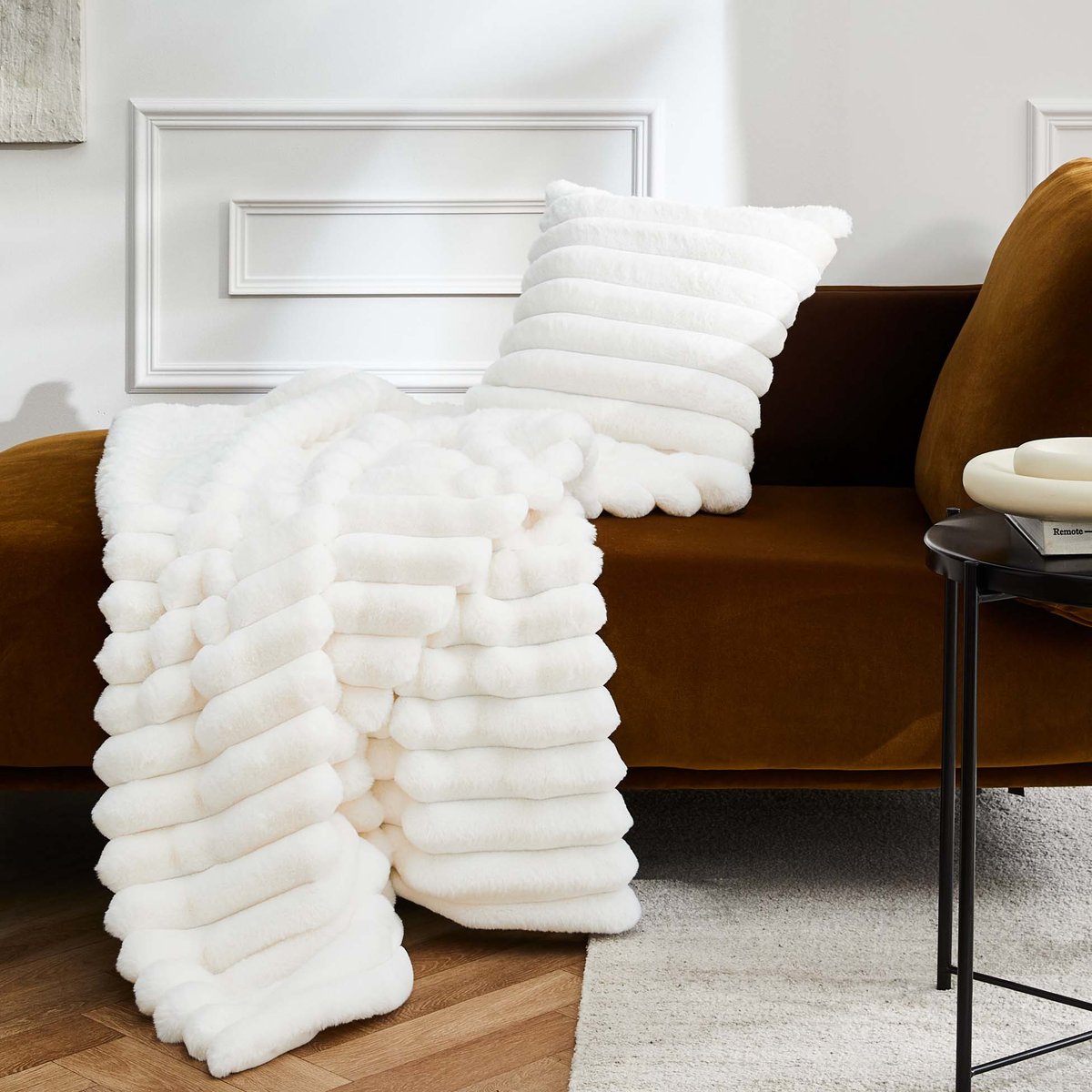 Plaid effet peluche polaire Serenity blanc, EDEN