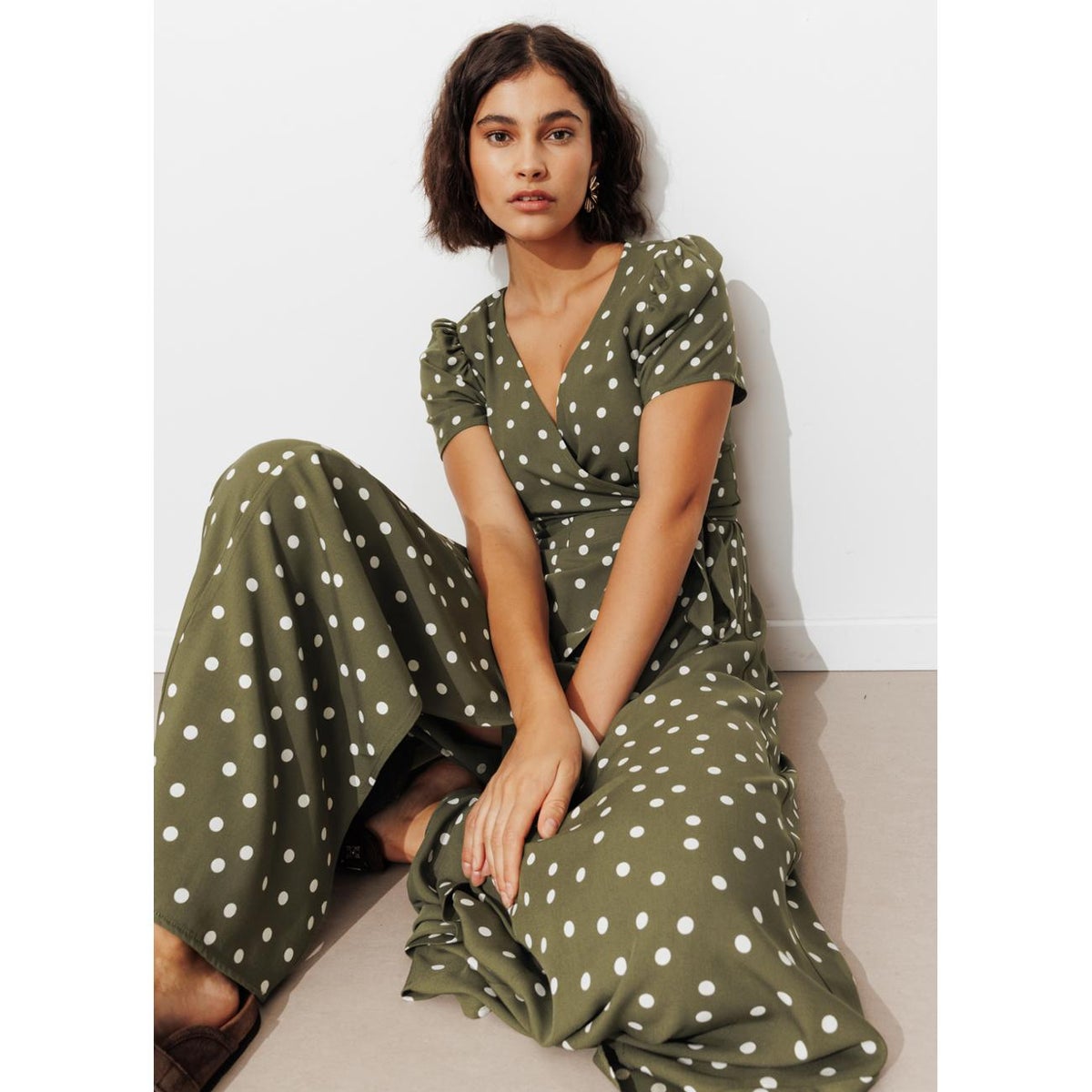 Robe longue à pois imprimé kaki, PROMOD