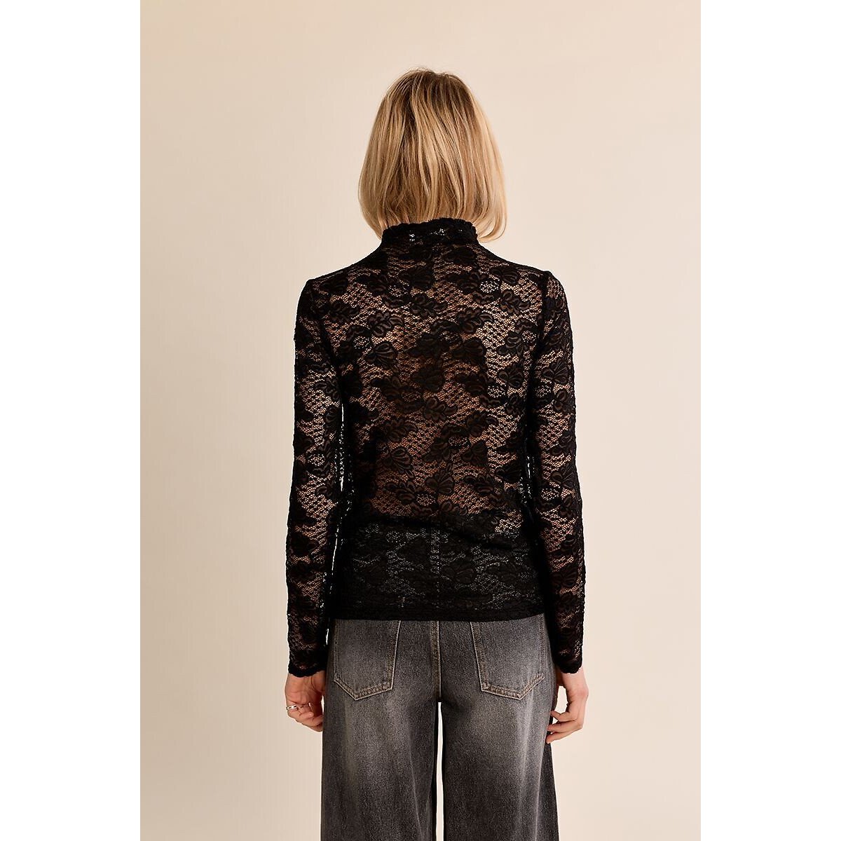 Pull col roulé en dentelle noir, MOLLY BRACKEN